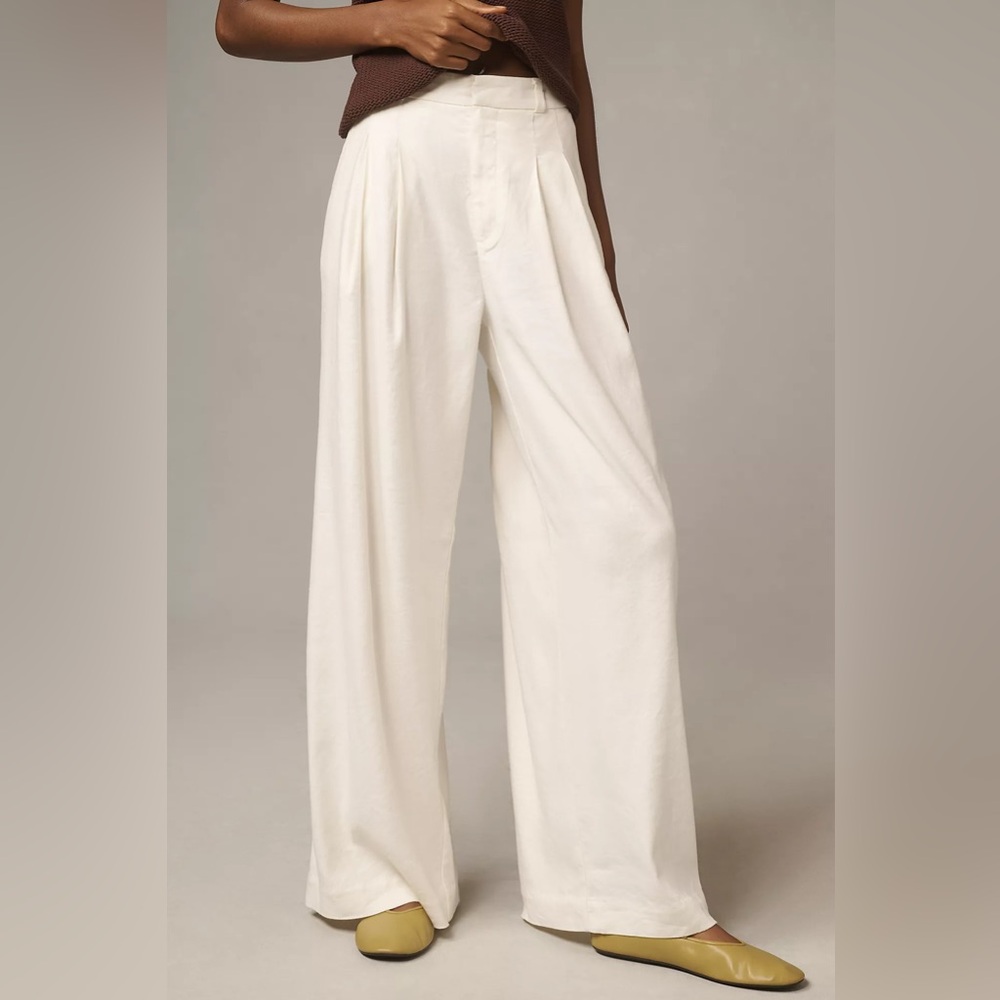 Maeve Cream Wide Leg Pants High Waisted